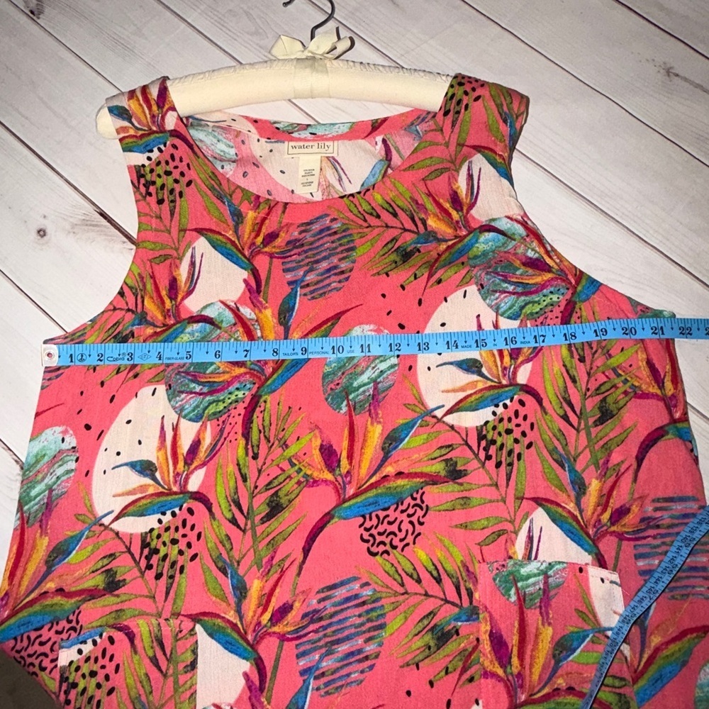 🌺 Water Lily Tropical Print Sleeveless Dress | Size Large Beach Vacation - Picture 4 of 7